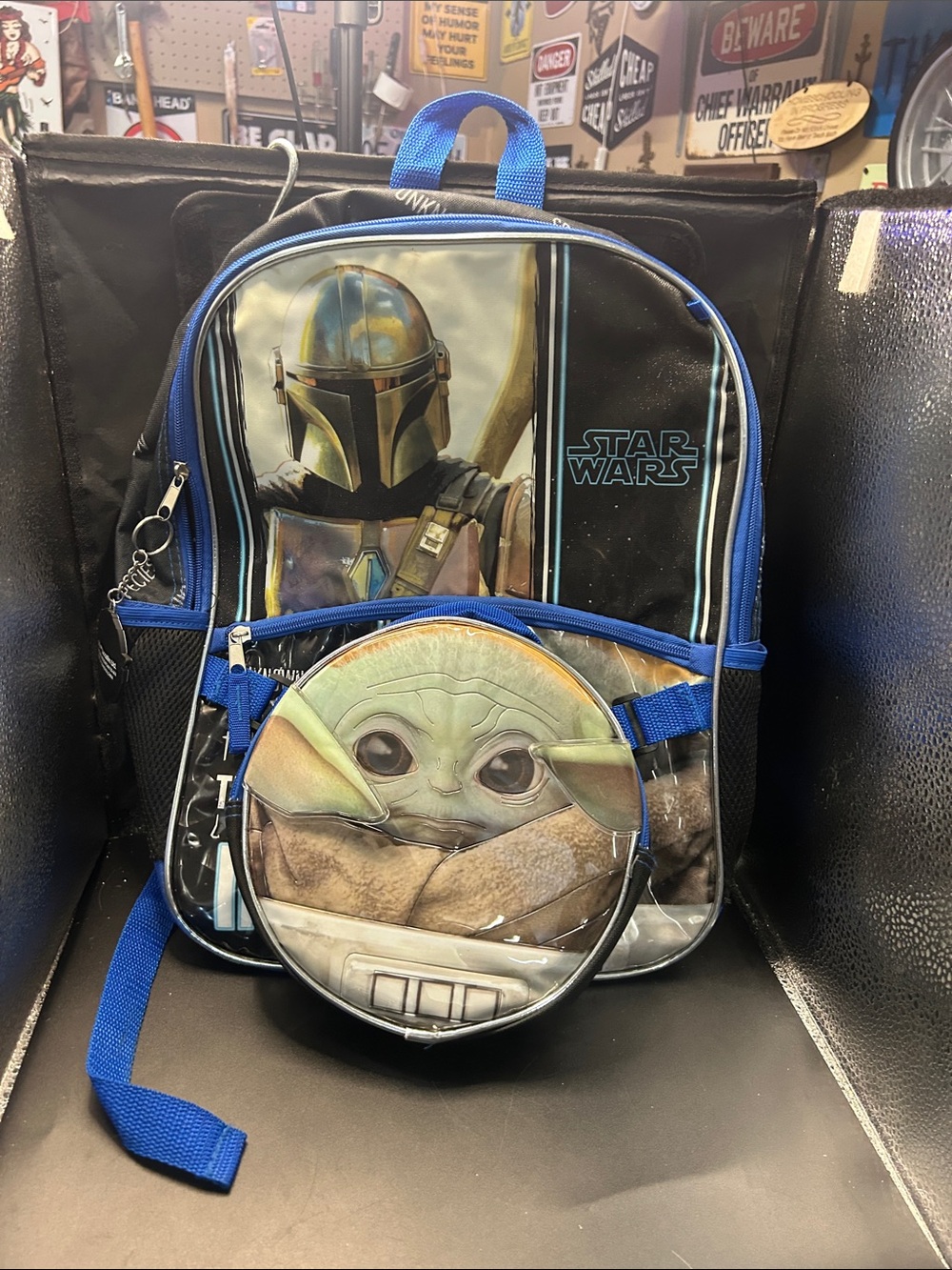 Star Wars The Mandalorian Blue Kids Backpack with Grogu Front Pocket